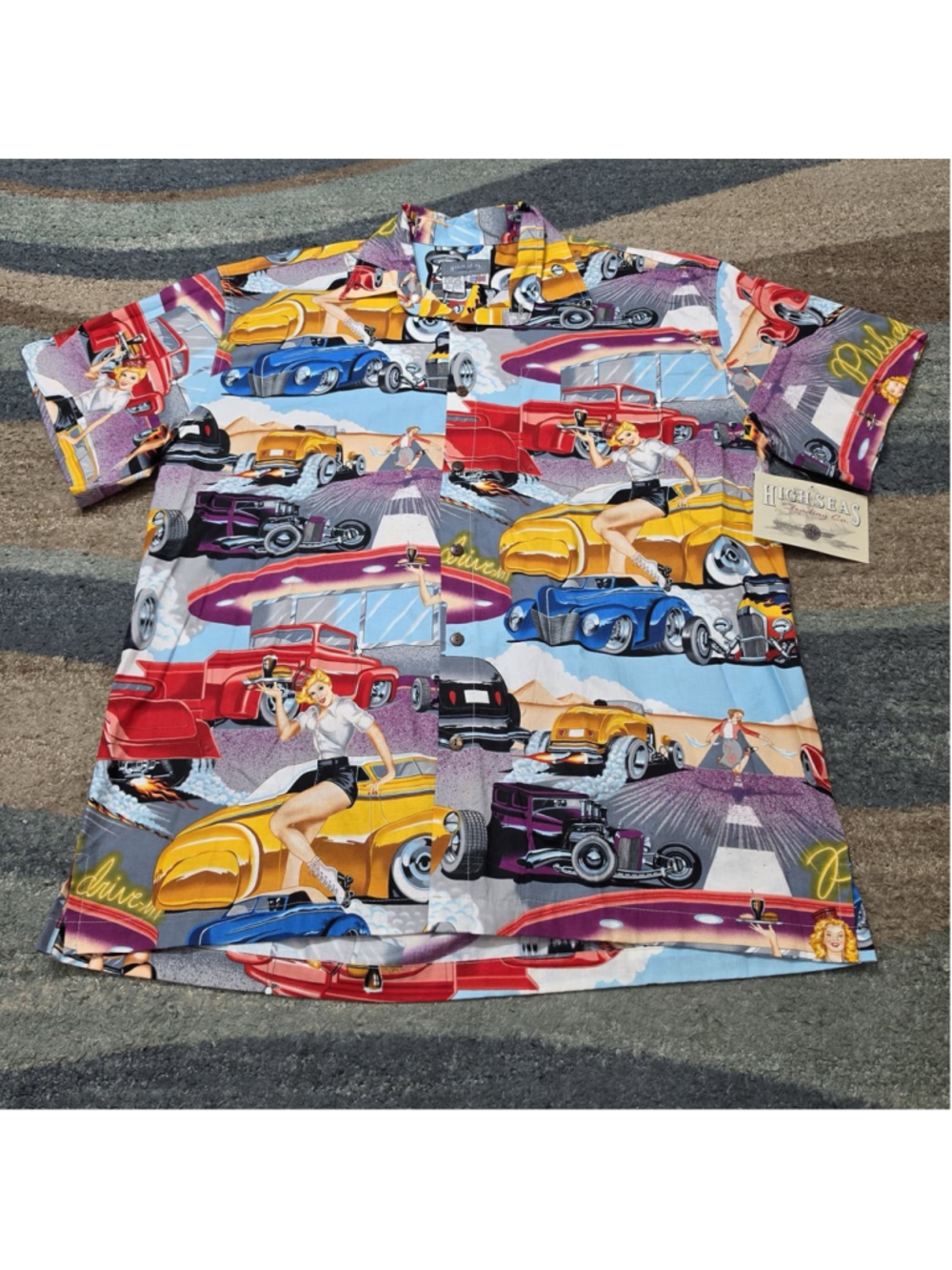 High Seas Trading Co Shirt Mens L Hot Rod Pin Up USA Made Rockabilly